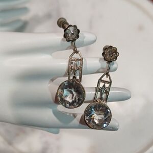 💎 Art Deco Vintage Silver Paste Drop Screwback Earrings Rare 20s Flapper